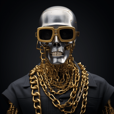 Futuristic robot adorned with gold chains exuding an edgy vibe