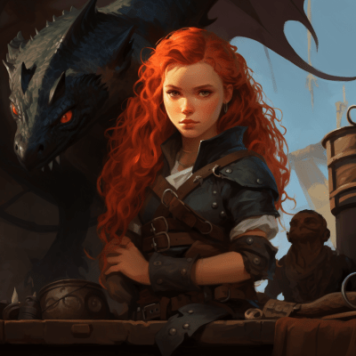 Red-haired dwarf smuggler with black dragon on a river barge