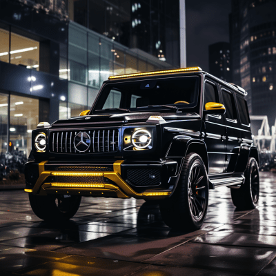 8K hyper-realistic photo of a modified Mercedes Benz G-Class close-up