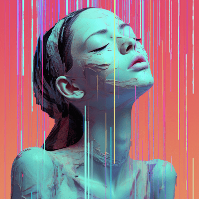Glitchy vibrant image with strong variations and artistic style