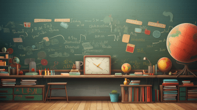Vibrant school-themed image with educational background elements