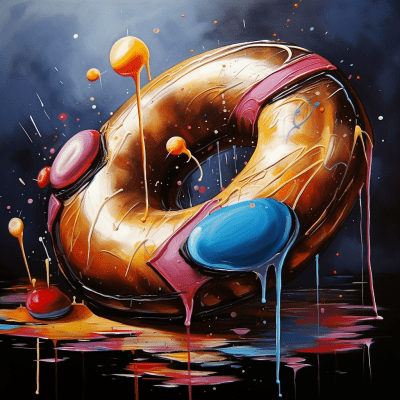 Artistic vibrant donut with bold brushstrokes and energetic style
