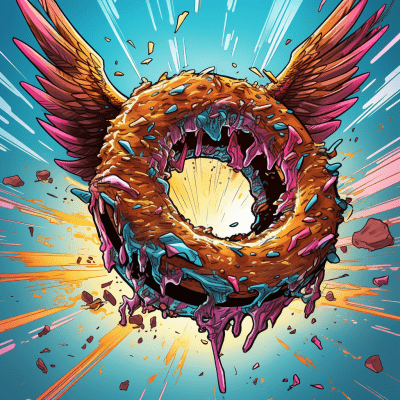 Sean Murphy style winged doughnut illustration with light effects