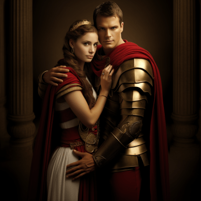 Photorealistic modern image of Roman Emperor Gaius Caesar with sister Drusilla