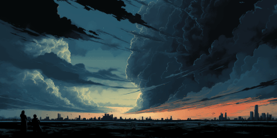 Gigantic dark cloud looms over Houston in a sci-fi graphic novel art