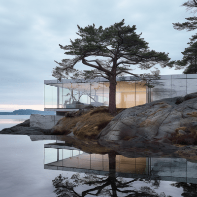 Minimalist Glass Museum with Dichroic Glass on Pacific Northwest Coast