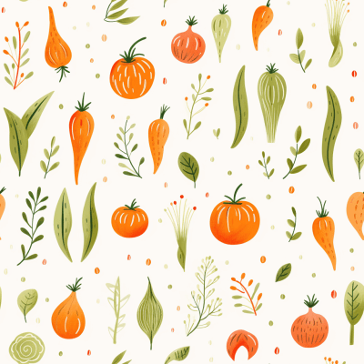 Vibrant Orange Vegetables and Green Sprouts on White Fabric