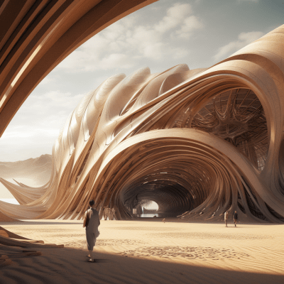 Surreal Parametric Timber Structure on Mars with Waterfalls