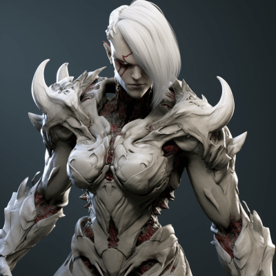 Terrifying female hybrid monster with bone armor and claws