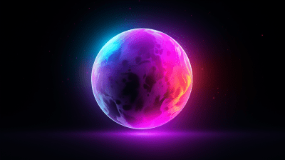 Neon full moon with gradient background evoking futuristic vibes