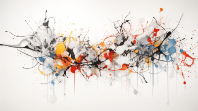 Abstract chaotic painting with a white background and falling elements