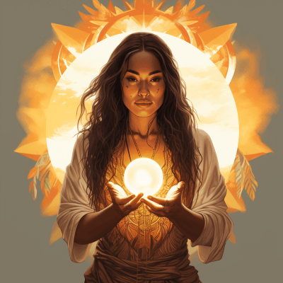 Māori woman holding the sun in a vibrant comic art style illustration