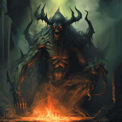 Eldritch God Cainu in Grimdark Warhammer Style Illustration