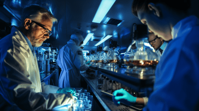 Scientists closely monitoring a pharmaceutical process