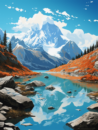 Vibrant Posterized Glaciar National Park with Bold Colors