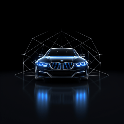 Abstract wireframe BMW car shop logo with a futuristic look