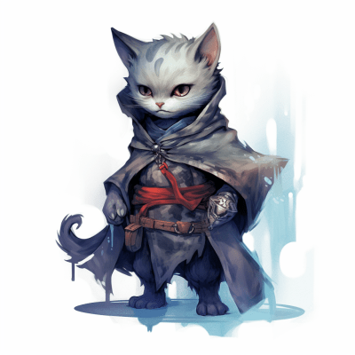 Watercolor illustration of a cat in Hades Game art style
