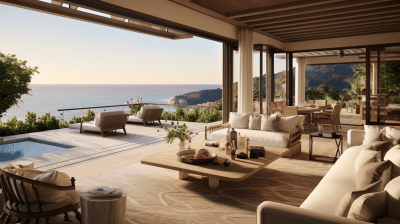 Opulent Martyn Lawrence Bullard styled mansion interior with Malibu beach view