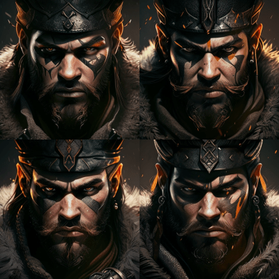 Graphic novel style RPG portrait of a fierce Viking Carnifex in a hood