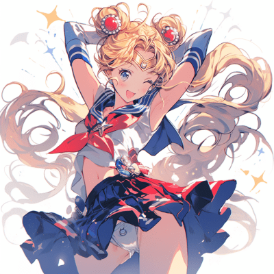 Pin-up style Sailor Moon illustration with playful pose and confidence