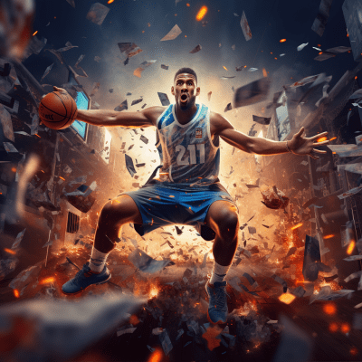 High-definition 3D basketball poster with players in Unreal Engine