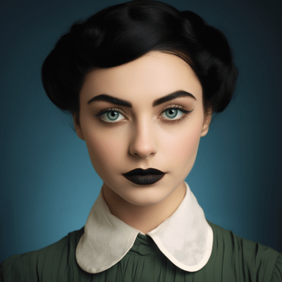 Quirky portrait of attractive woman with unibrow and crossed eyes