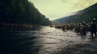 Roman army crossing river in Battle of Celtic Britannia