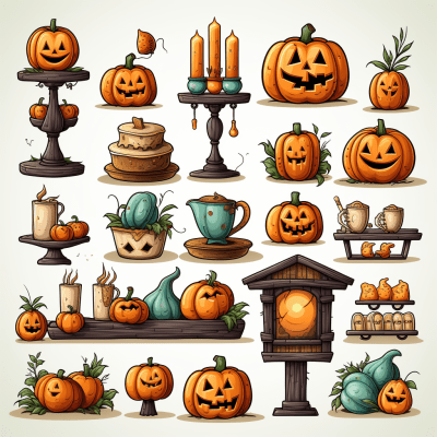 Playful Halloween Clip Art Collection on White Background