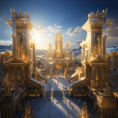 Golden Byzantine city with diamond details and cinematic lighting