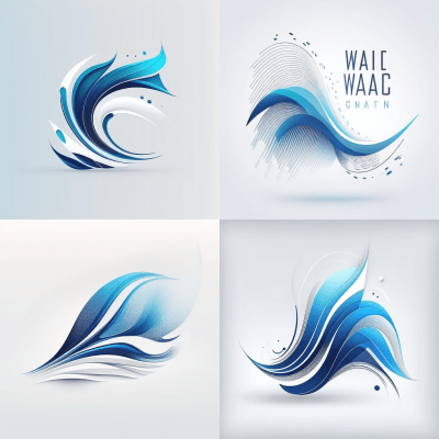 Minimalist logo with clean lines and wave motif in blue tones