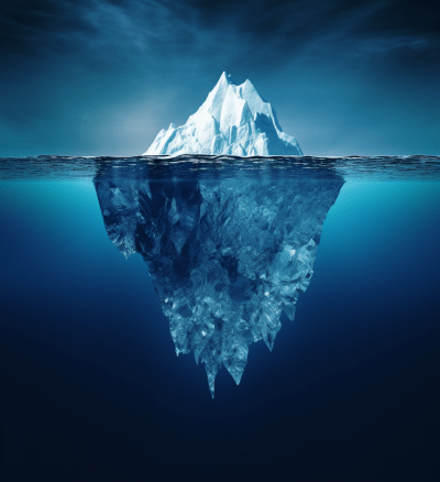 Ethereal underwater view of an iceberg in a vibrant blue ocean