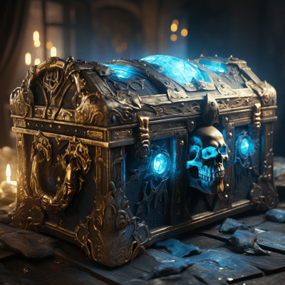 Lich King from WoW guarding a treasure chest with Bitcoin