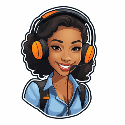 Vector sticker of black female customer service agent with headset