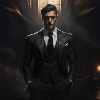 Man in suit with clean-shaven face against dark cinematic background