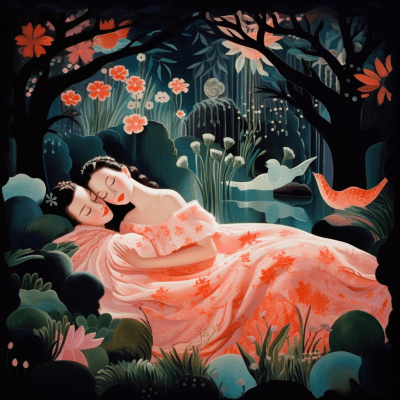 Dreamy painting of a person sleeping with vibrant colors and whimsy