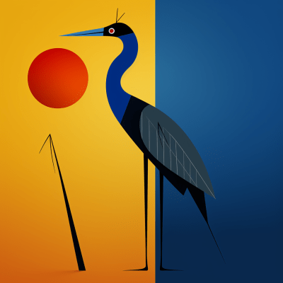 Blue heron artwork in Miro style by @laskodesign