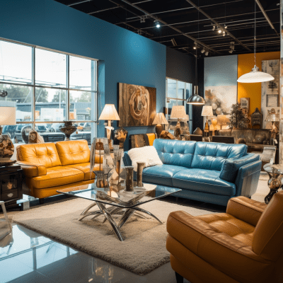 Furniture store showroom with various living room sets