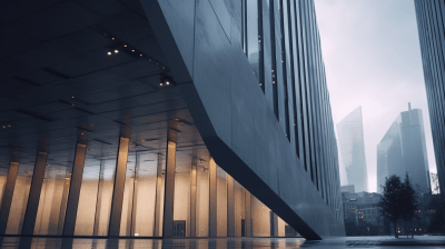 Hyper realistic concrete building with cinematic lighting and futuristic vibe