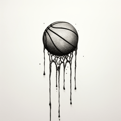 Minimalist ink drawing of a basketball with dynamic drip effects