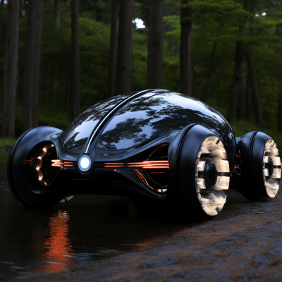 Futuristic self-driving hydro-electric super car with spherical tires