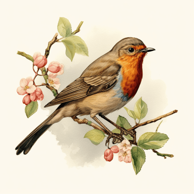 Vintage-style illustration of a robin bird by @thecoonsarecoming