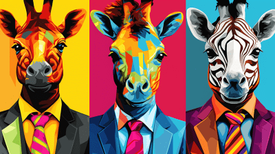 Vibrant Pop Art Animals in a Relaxed Edited Style