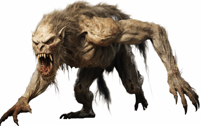 Photorealistic full-body image of an old monster on white background