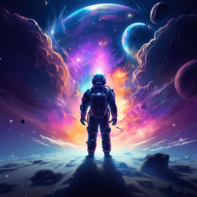 Psychedelic astronaut with a mystical glowing background