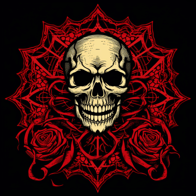 Artsy image with skull, rose, and spider in Shepard Fairey style