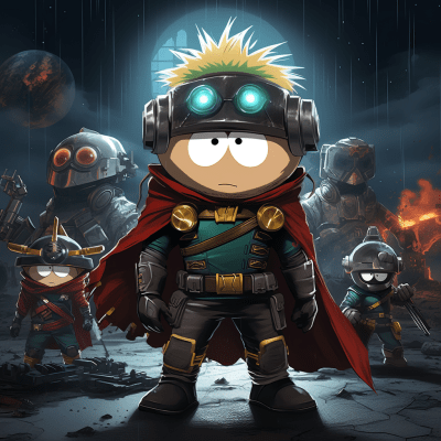 South Park characters reimagined as cyberpunk superheroes