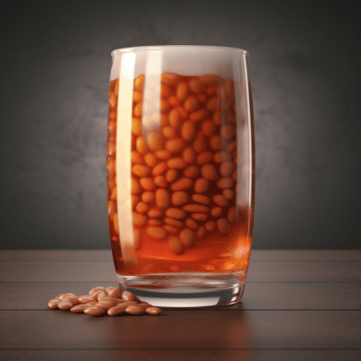 Photorealistic pint glass filled with glistening baked beans