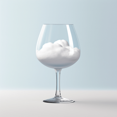 Modern minimalistic 3D wine glass with cloud on white background