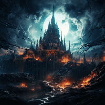 Stunning castle in a grimdark fantasy world with vibrant colors