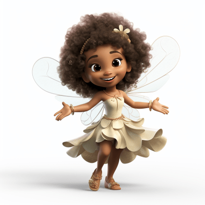 Adorable African American fairy with bright eyes and a sweet smile